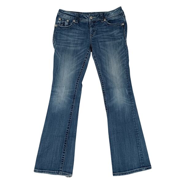Miss Me Western Jeans Womens 29 30X31 Blue Fade Boot Flare Bling Embroidered - Picture 3 of 16